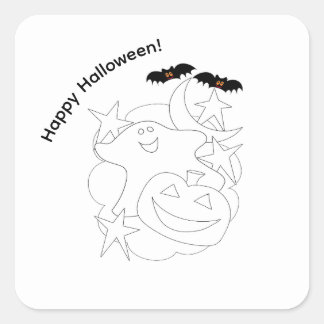 Cute Ghost Pumpkin Bats Color Me Halloween Vierkante Sticker