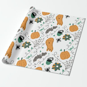 Cute Ghost Pumpkin Halloween Doodle Illustraties Cadeaupapier