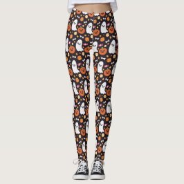 Cute Ghost, Pumpkin & Snoep Halloween Pattern Leggings
