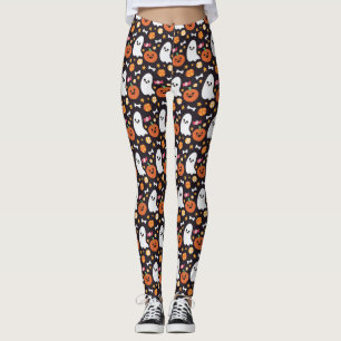 Cute Ghost, Pumpkin & Snoep Halloween Pattern Leggings