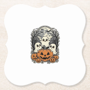 Cute Ghost Pumpkin T-shirt Vintage Gravure Hallowe Kartonnen Onderzetters