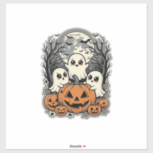 Cute Ghost Pumpkin T-shirt Vintage Gravure Hallowe Sticker