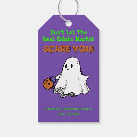 Cute Ghost Real Estate Pop by Halloween Gift Label Cadeaulabel (Voorkant)