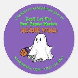 Cute Ghost Real Estate Pop by Halloween Ronde Sticker