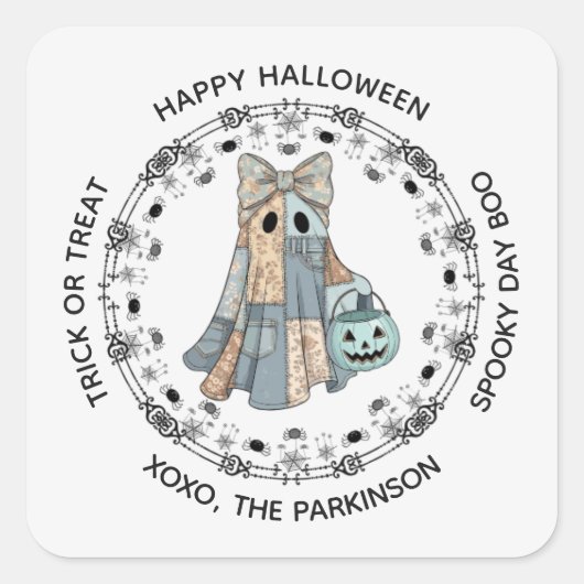 Cute Ghost Round Sticker – Happy Halloween Design (Voorkant)