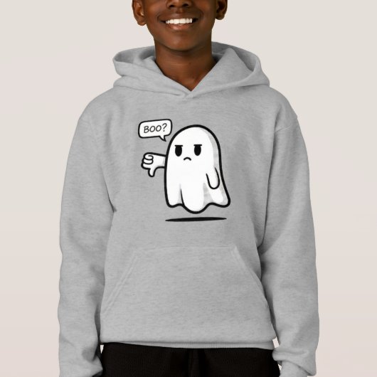 Cute Ghost Saying ‘Boo?’ – Kids Halloween Pullover (Devant)