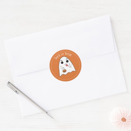 Cute Ghost Trick or treat Halloween Label Sticker (Envelop)
