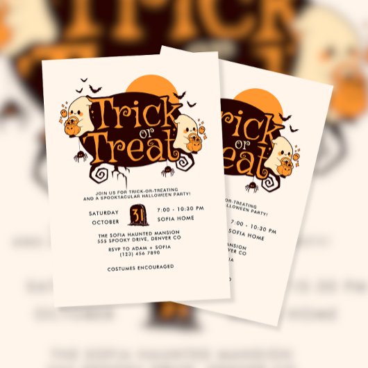 Cute Ghost Trick or treat Halloween Party Kaart