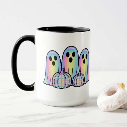 Cute Ghost Trio Halloween Coffee Mug – Adorable  (Avec donut)