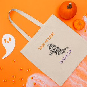 Cute Ghost Typography Trick or treat Canvas tas