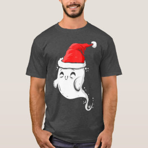 Cute Ghost Wearing Santa Hat Kersthalloween H T-shirt