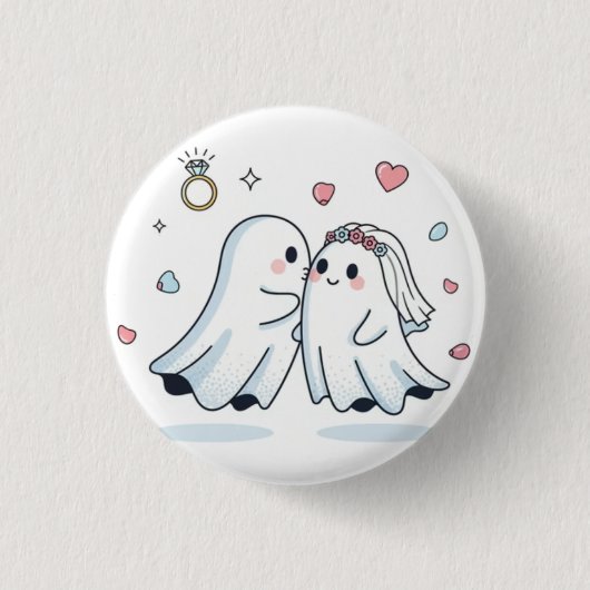 Cute Ghost Wedding Proposal Pin Button Set (Voorkant)