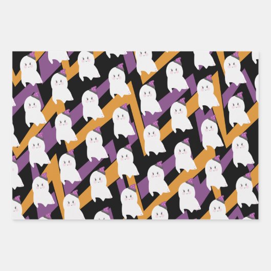 Cute Ghost Witch Pet Halloween Theme Inpakpapier Vel (Voorkant)