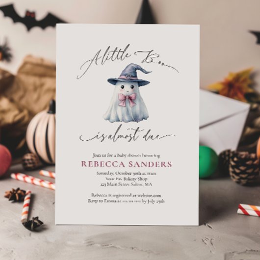 Cute Ghost with Pink Bow & Witch Hat Baby Shower Kaart