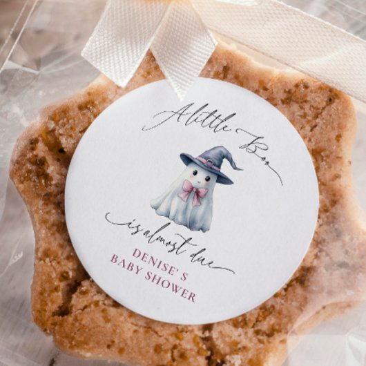 Cute Ghost with Pink Bow & Witch Hat Baby Shower Vierkante Sticker