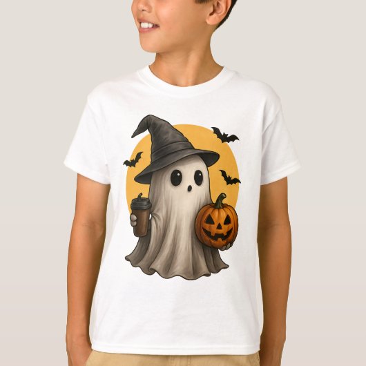 Cute Ghost with Pumpkin Halloween T-Shirt 👻 (Devant)