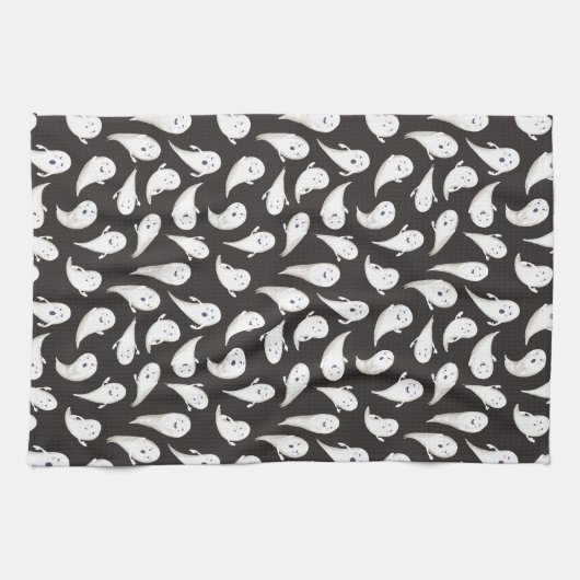 Cute Ghosts Black Halloween Kitchen Towel Theedoek (Horizontaal)