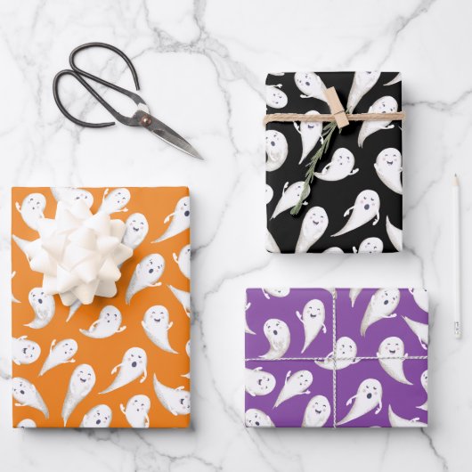 Cute Ghosts Halloween Wrapping Paper (Voorkant)