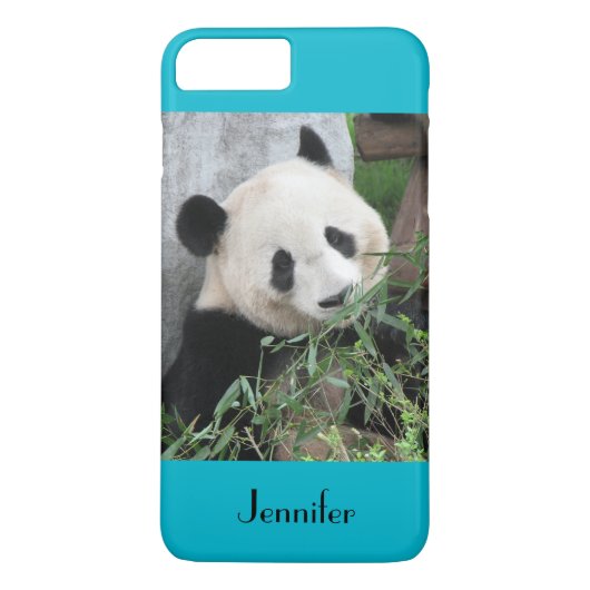 Cute Giant Panda, Blue Background, Name Case-Mate iPhone Case (Achterkant)