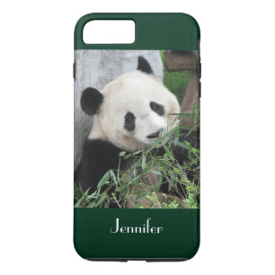 Cute Giant Panda Dark Green Trim Personalized Name iPhone 8 Plus / 7 Plus Hoesje