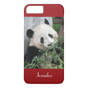 Cute Giant Panda, Dark Red, Aangepast met naam iPhone 8 Plus / 7 Plus Hoesje