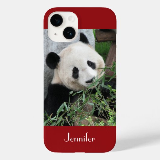 Cute Giant Panda Dark Red Background, Name Case-Mate iPhone Case (Achterkant)