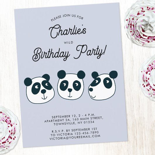 Cute Giant Panda Ours Anniversaire Fête Invitation