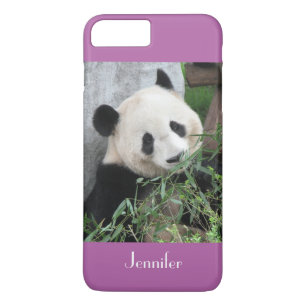 Cute Giant Panda Radiant Orchid Paars Custom Name iPhone 8 Plus / 7 Plus Hoesje
