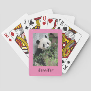 Cute Giant Panda, Roze Achtergrond, Spelkaarten Pokerkaarten