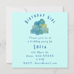 Cute Gifts for Birthday Girl Blue Green Kaart