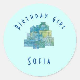 Cute Gifts for Birthday Girl Blue Green Ronde Sticker