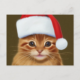 Cute Ginger Cat Face met Santa Hat op Feestdagenkaart