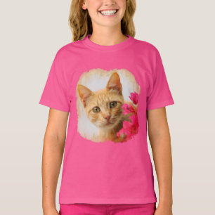 Cute Ginger Cat Kitten die je foto bekijken - roze T-shirt