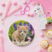 Cute Ginger Cat Kitten in Flowers - Funny Party Papieren Bordje (Feest)
