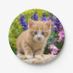 Cute Ginger Cat Kitten in Flowers - Funny Party Papieren Bordje