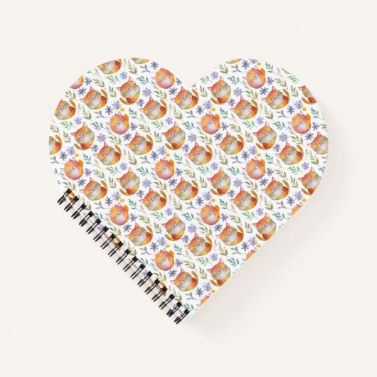 Cute Ginger Chat et Fleurs Motif Carnet Spiral (Devant)