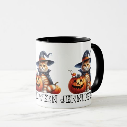 Cute Ginger Chat Orange Tabby Chat Halloween Mug (Devant droit)