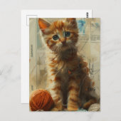 Cute Ginger Kitten en Yarn Collage carte postale (Devant / Derrière)