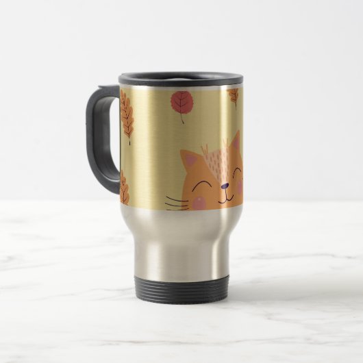 Cute Ginger Orange Cat Playing in Autumn Leaves Reisbeker (Voorkant links)