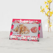 Cute Ginger Tabby Chat Jouer Laine Carte de Noël (Fleur jaune)