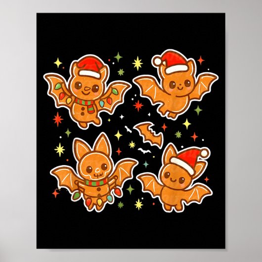 Cute Gingerbread Bats Soky Christmas Cookie Graphi Poster (Voorkant)