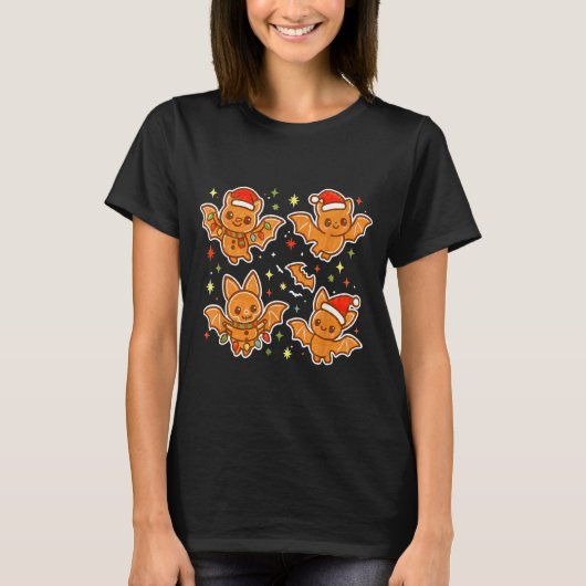 Cute Gingerbread Bats Soky Christmas Cookie Graphi T-shirt (Voorkant)
