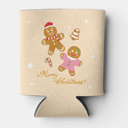 Cute Gingerbread Christmas Personalized Can Cooler (Voorkant)