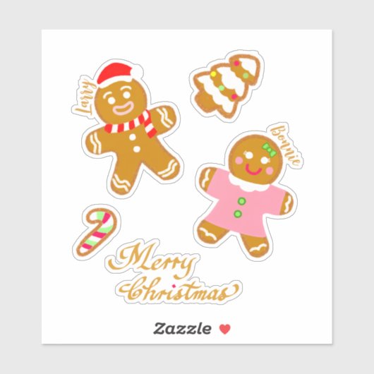 Cute Gingerbread Christmas Script Personalized Sticker (Vel)