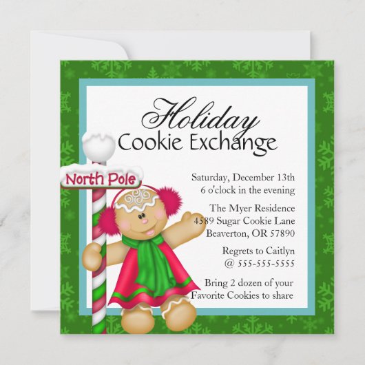 Cute Gingerbread Cookie Exchange Invitation de vac (Devant)