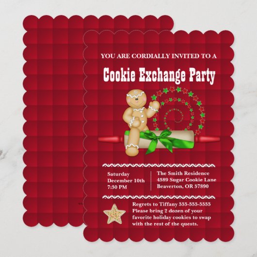 Cute Gingerbread Cookie Exchange Invitation de vac (Devant / Derrière)
