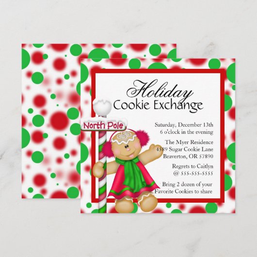Cute Gingerbread Cookie Exchange Invitation de vac (Devant / Derrière)