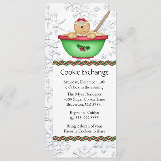 Cute Gingerbread Échange de biscuits Invitation de (Devant / Derrière)