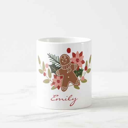 Cute Gingerbread Floral Personalized Christmas  Koffiemok (Center)