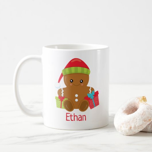 Cute Gingerbread Garçon Personnalisé Mug de Noël (Avec donut)